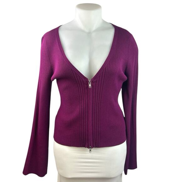 Anthropologie Maeve Purple Rib Knit Long Sleeve Zip Cardigan Sweater Top Size XL - Picture 1 of 4